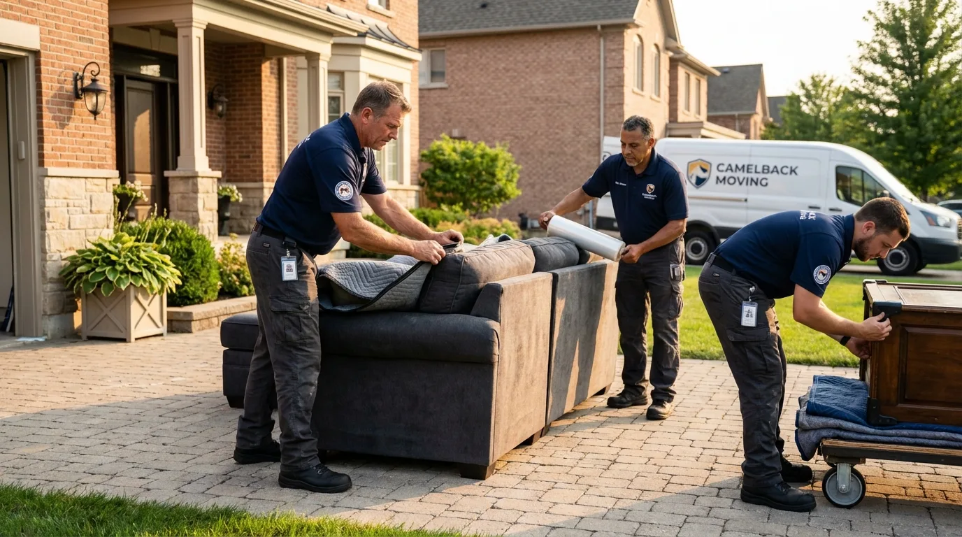 Large estate moving crew wrapping furniture in Horse Shoe, NC