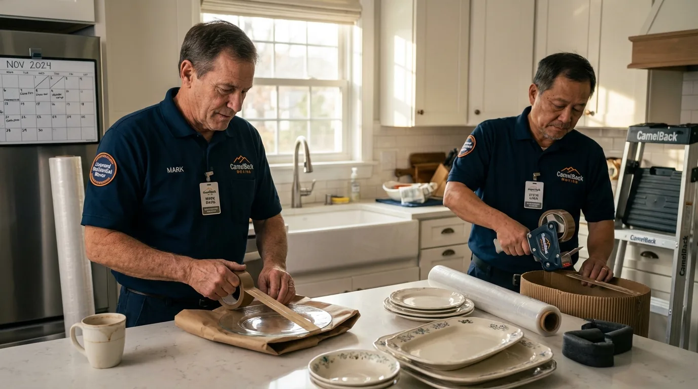 Professional crew packing kitchen dishware in Horse Shoe, NC